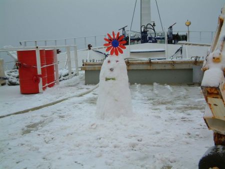 Snowman on the deck of the Antarctic Chieftain